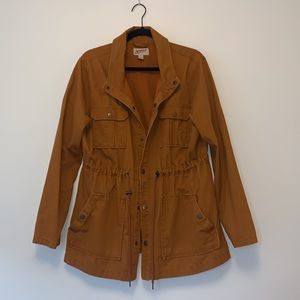 Autumn orange button up Coat with four pockets and adjustable waistline-string